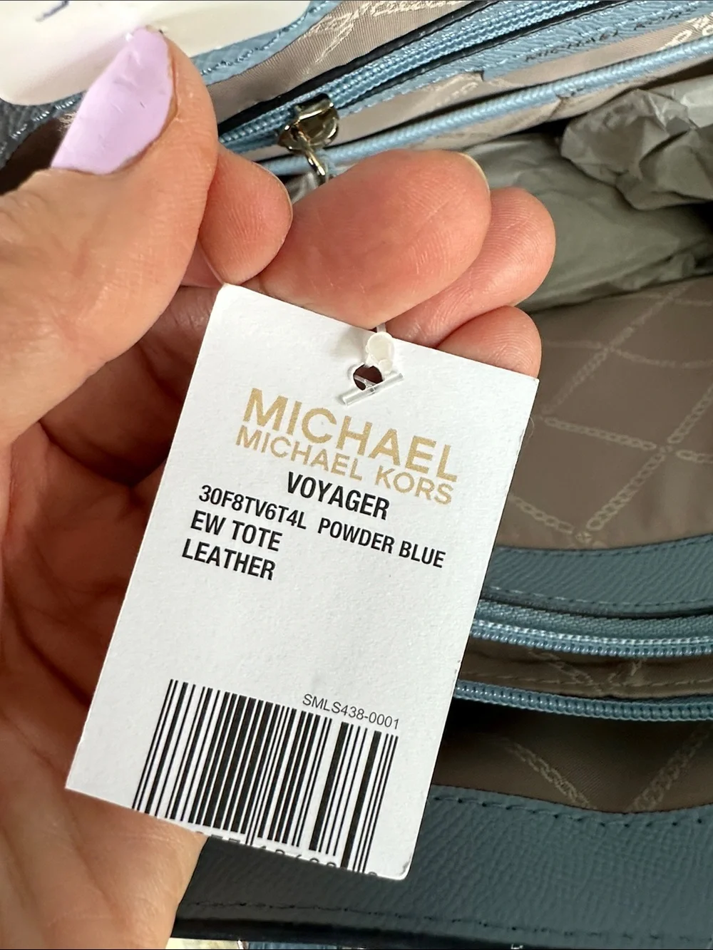 Michael Kors Pale Blue Saffiano Leather Tote with Gold Hardware NWT